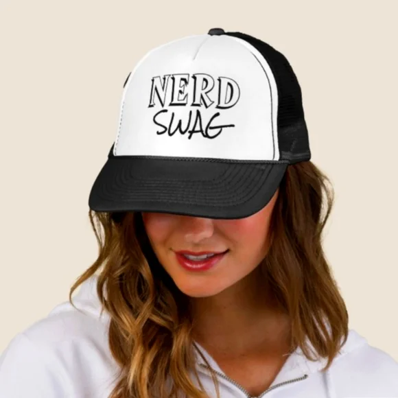 Nerd Swag Snapback Trucker Hat / Cap Black & White snapback-trucker-cap-black-  main image 2